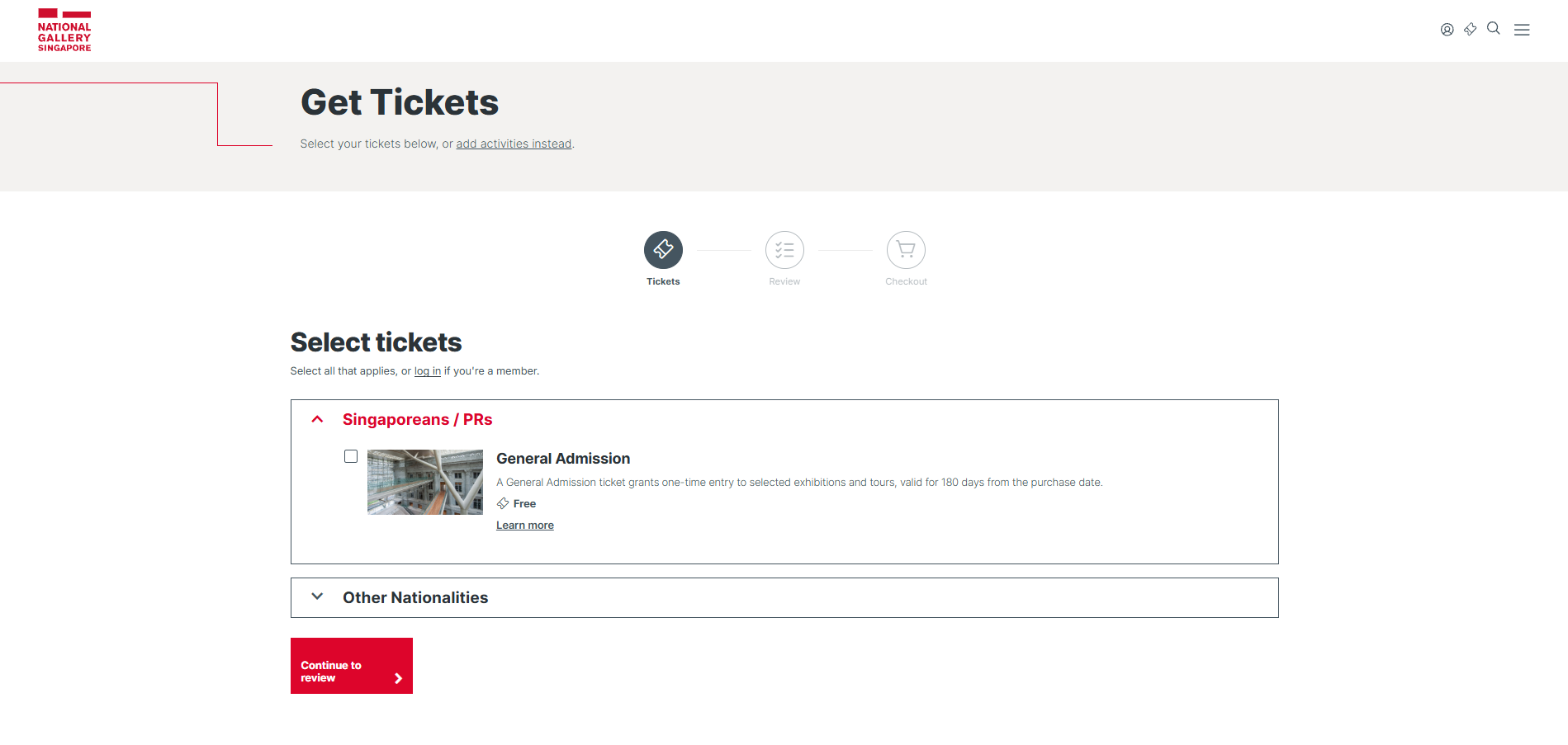 Original ticketing page